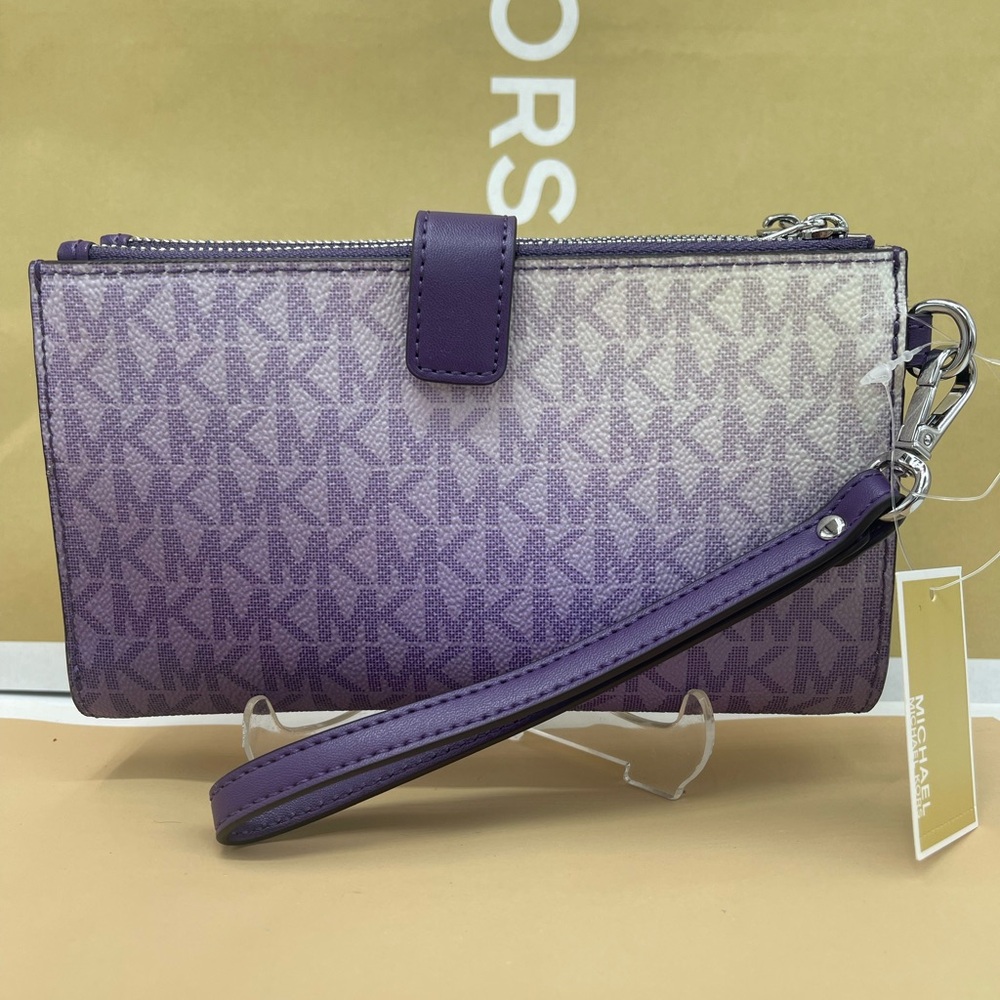 MICHAEL KORS Jet Set Lg Ombré Sign Logo Double Zip Wristlet Phone 
Dark Purple - Picture 12 of 16